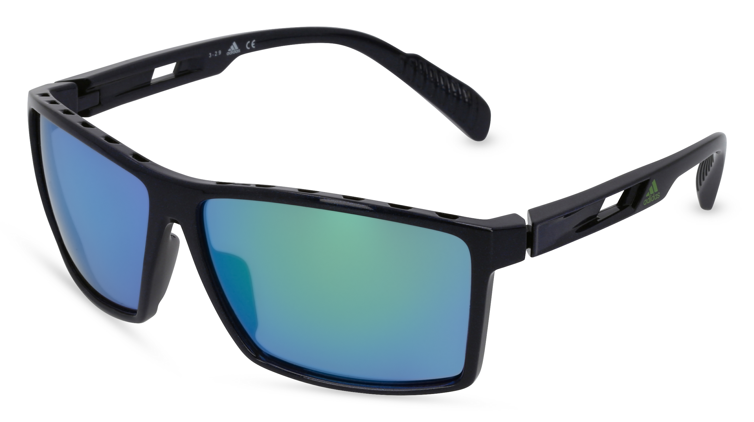 ADIDAS SP0010 | Herren-Sonnenbrille | Eckig | Fassung: Kunststoff Blau | Glasfarbe: Grün