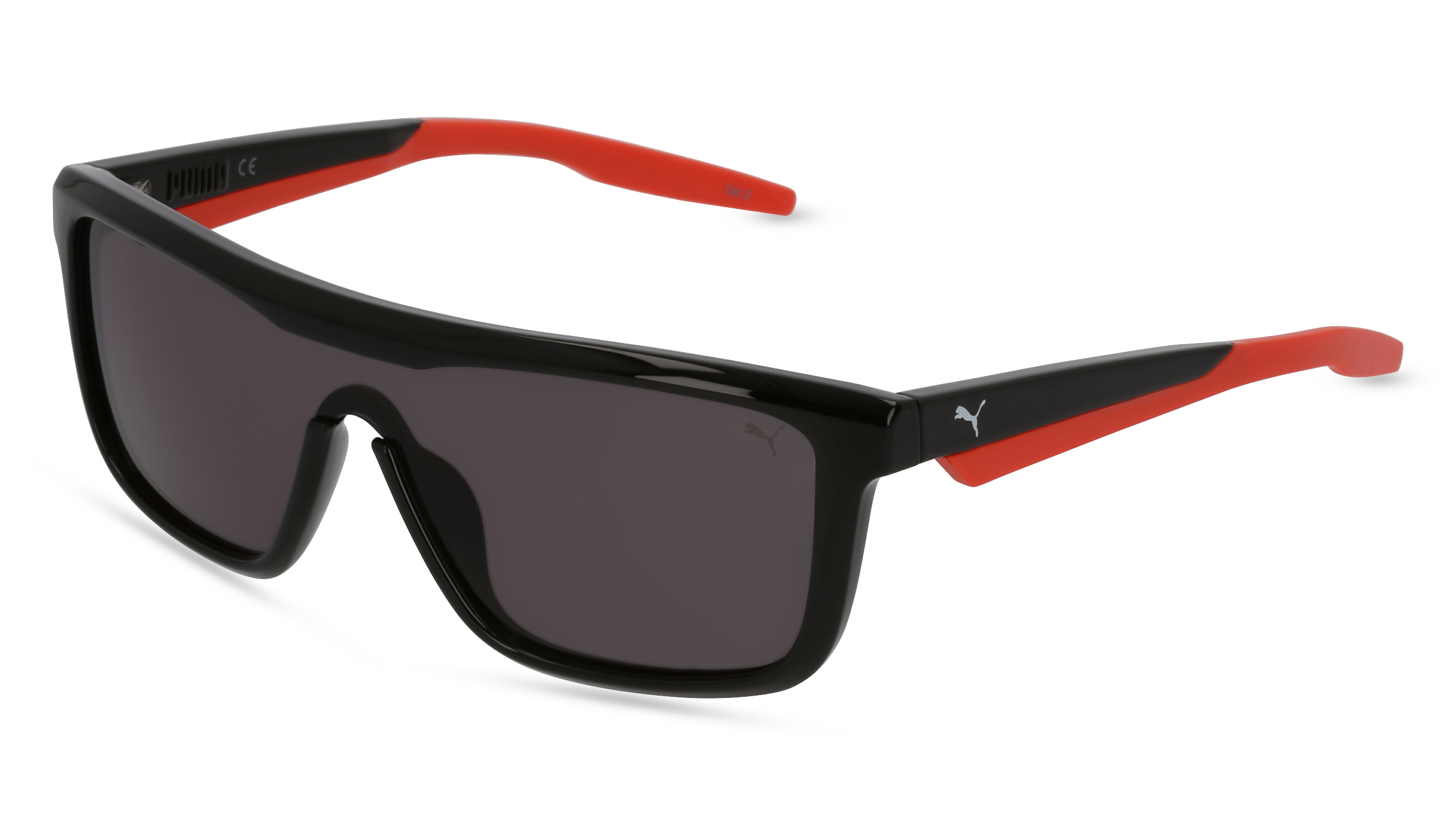 PUMA PU0248S | Unisex-Sonnenbrille | Monoscheibe | Fassung: Kunststoff Schwarz | Glasfarbe: Grau