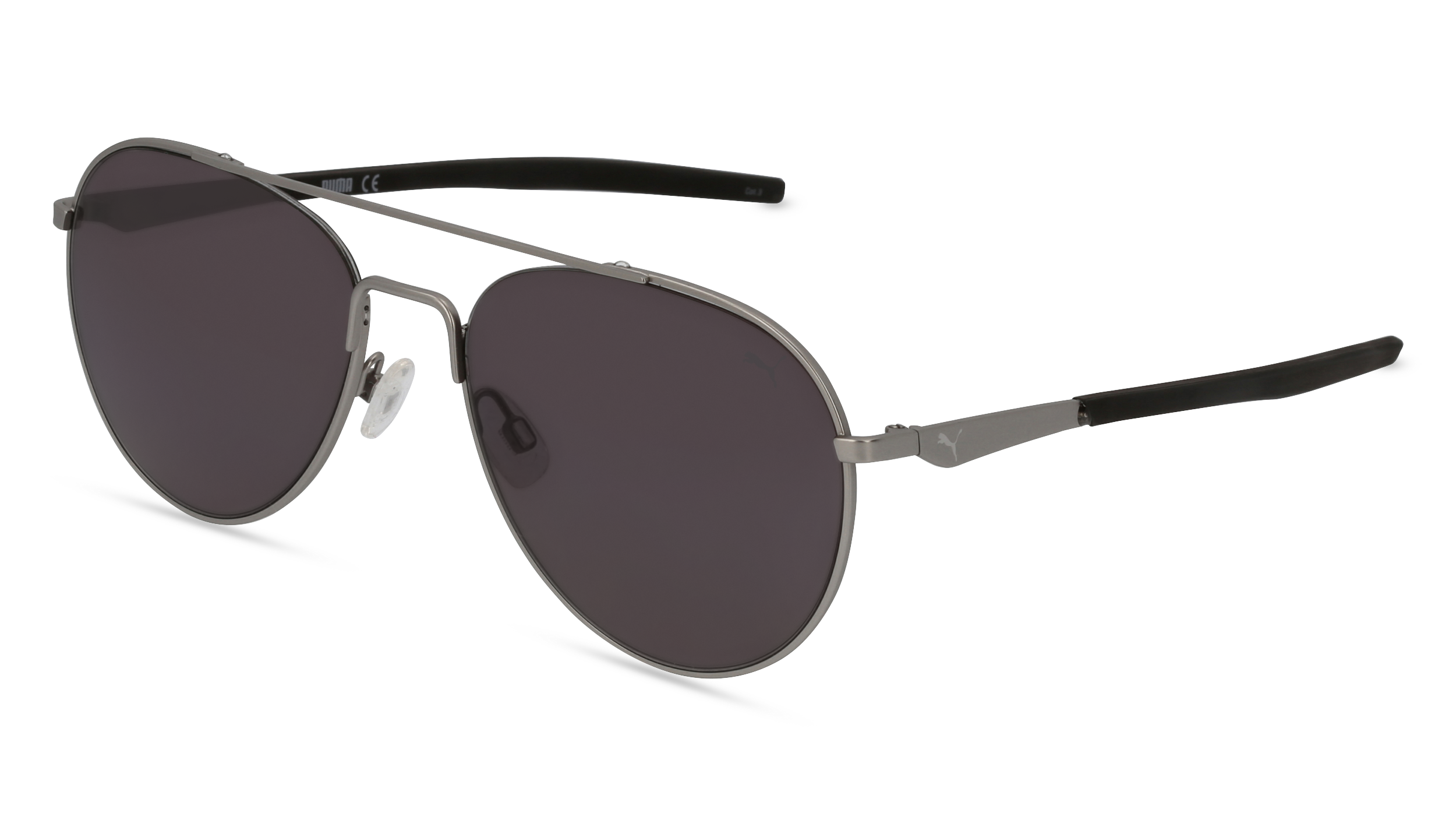 PUMA PU0247S | Herren-Sonnenbrille | Pilot | Fassung: Kunststoff Silberfarben | Glasfarbe: Grau