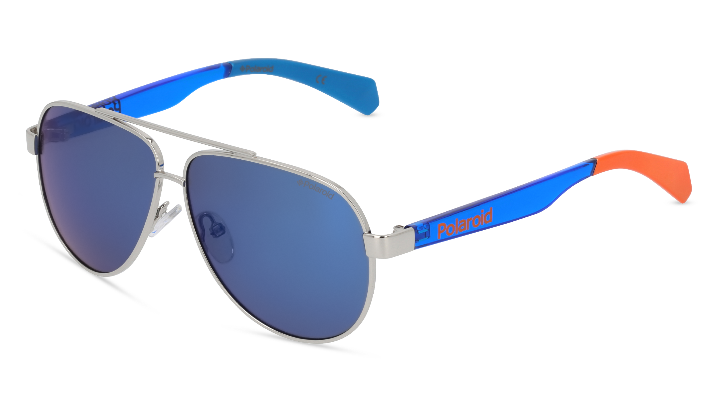 POLAROID PLD 8034/S | Kinder-Sonnenbrille | Pilot | Fassung: Kunststoff Silberfarben | Glasfarbe: Blau