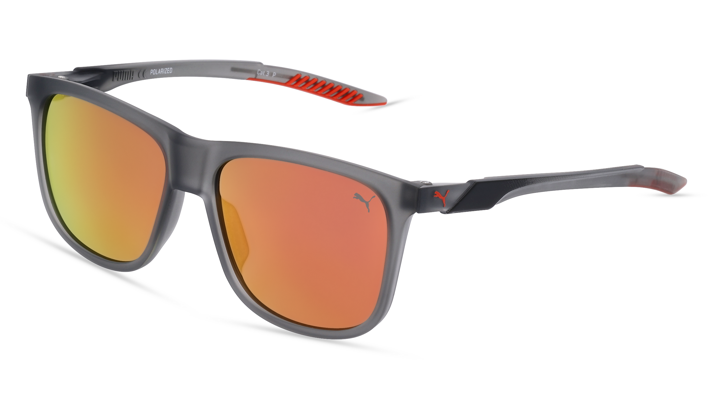 PUMA PU0360S | Herren-Sonnenbrille | Eckig | Fassung: Kunststoff Grau | Glasfarbe: Orange