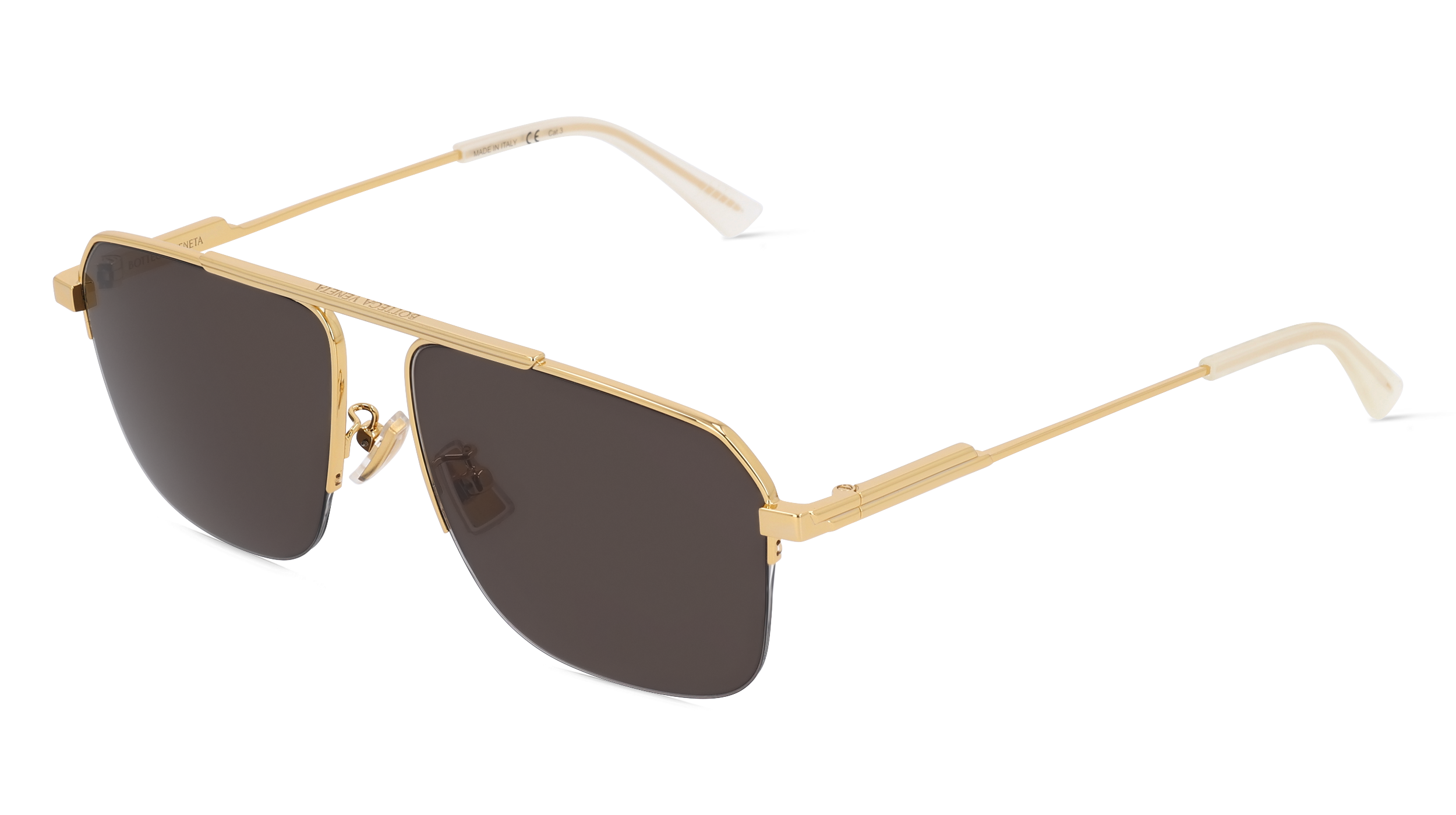 BOTTEGA VENETA BV1149S | Unisex-Sonnenbrille | Eckig | Fassung: Kunststoff Goldfarben | Glasfarbe: Grau