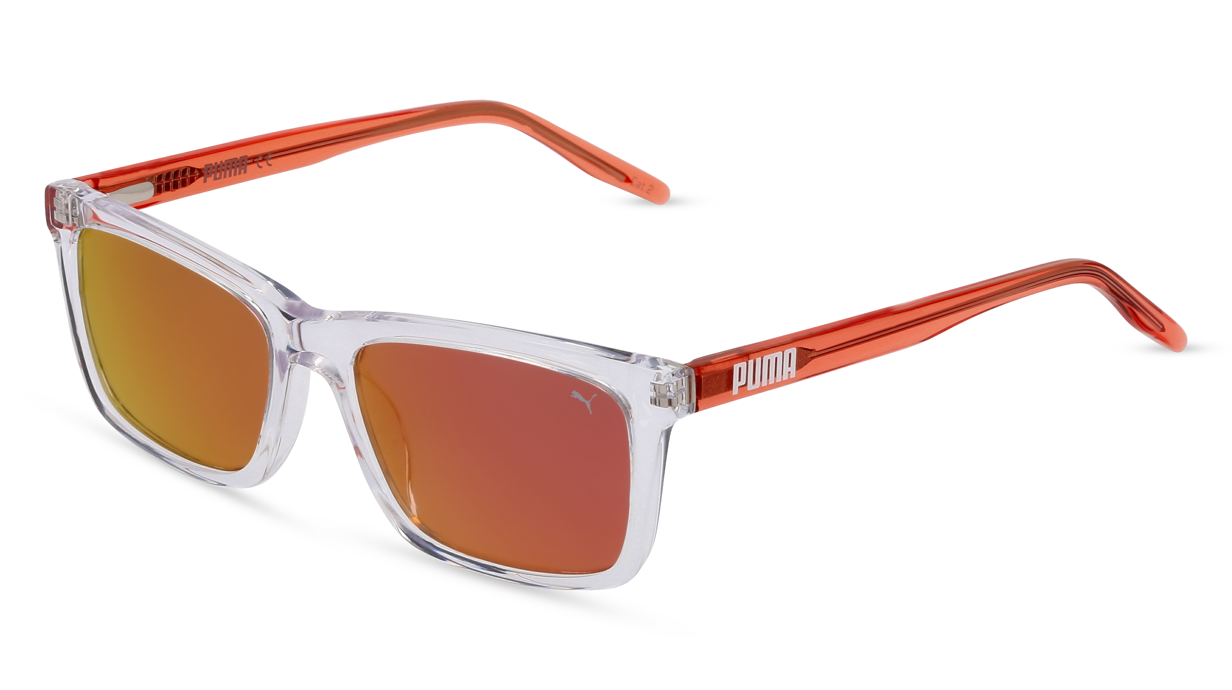 PUMA PJ0040S | Unisex-Sonnenbrille | Eckig | Fassung: Kunststoff Transparent | Glasfarbe: Rot