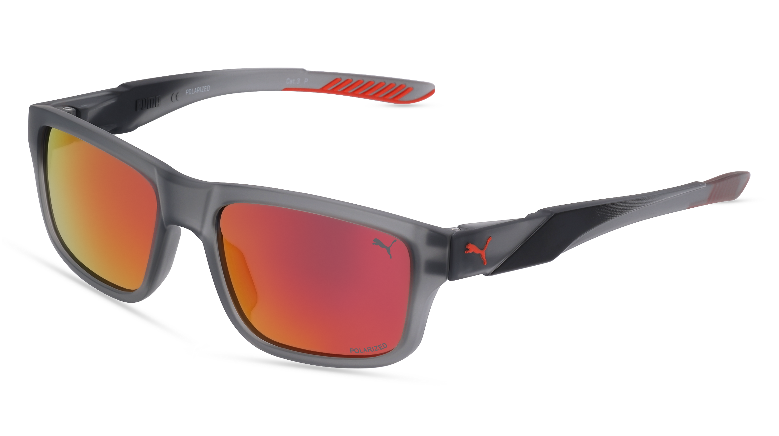 PUMA PU0359S | Herren-Sonnenbrille | Eckig | Fassung: Kunststoff Grau | Glasfarbe: Orange