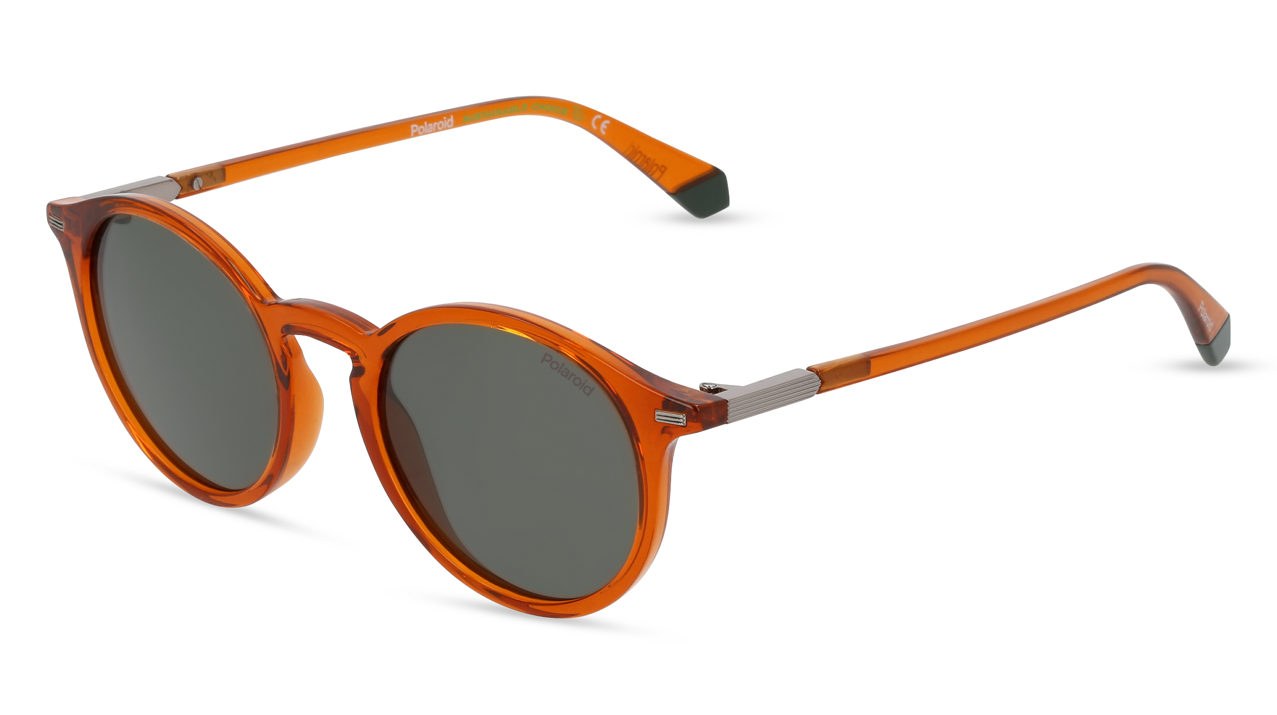 POLAROID PLD 2116/S | Unisex-Sonnenbrille | Rund | Fassung: Kunststoff Orange | Glasfarbe: Grün