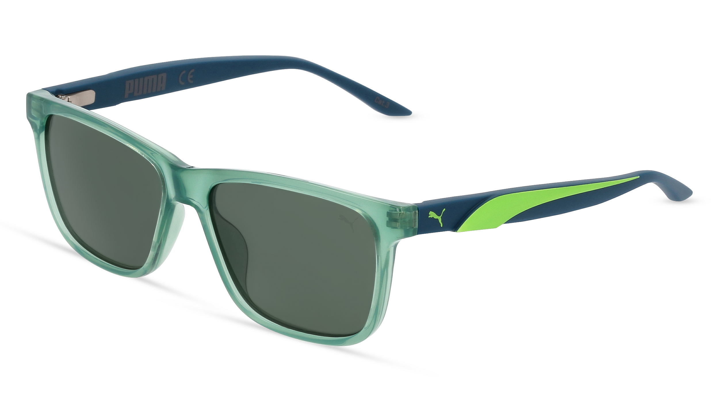 PUMA PJ0051S | Unisex-Sonnenbrille | Eckig | Fassung: Kunststoff Grün | Glasfarbe: Grün